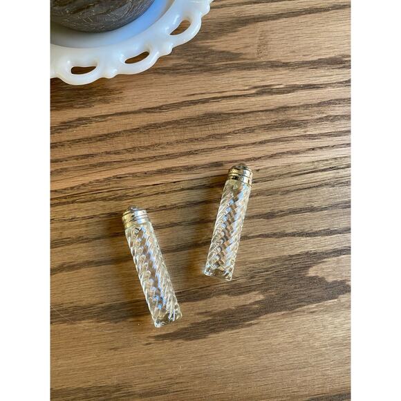 Vintage Midcentury Swirl Glass Salt And Pepper Shakers Silver Plate Lids - Picture 2 of 7